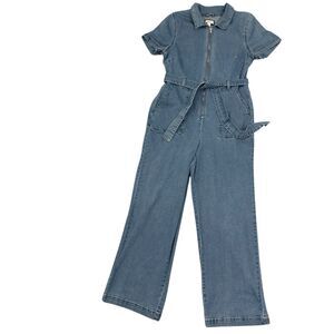 Forever 21 Plus Denim Jumpsuit Size 0x Zip-up Belted Waist Medium Blue Wash